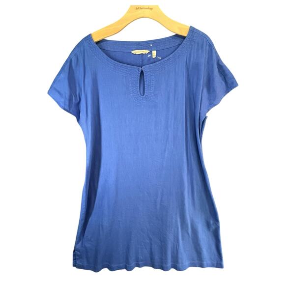 Soft Surroundings Dress Womens L Blue Linen Blend A Line Keyhole Lagom Comfort - Picture 3 of 13